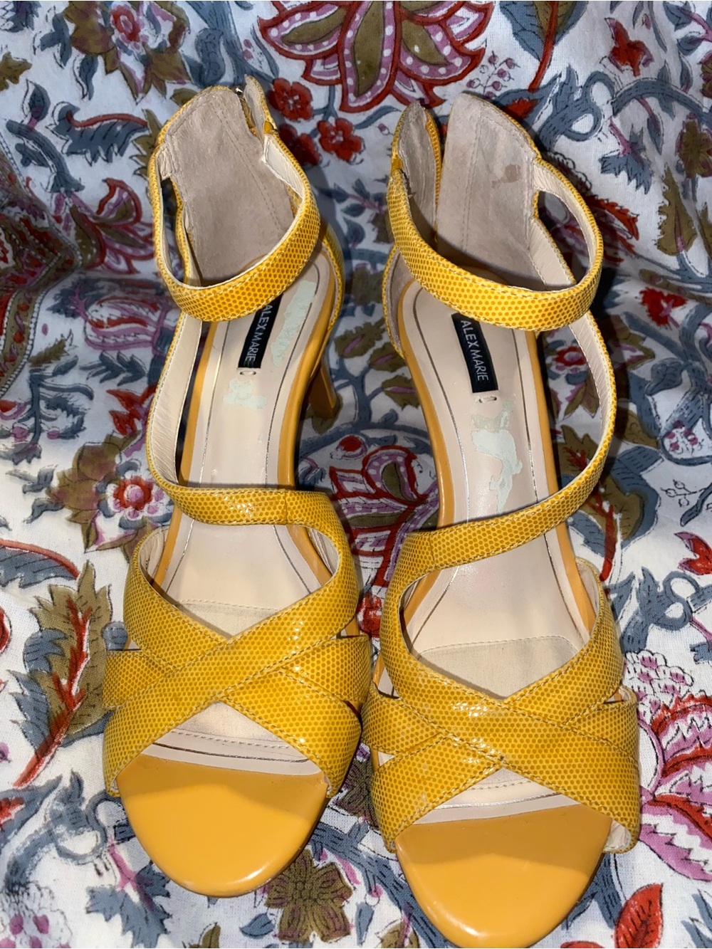 Alex Marie Bright Yellow Strappy Ankle-Heel Sandals